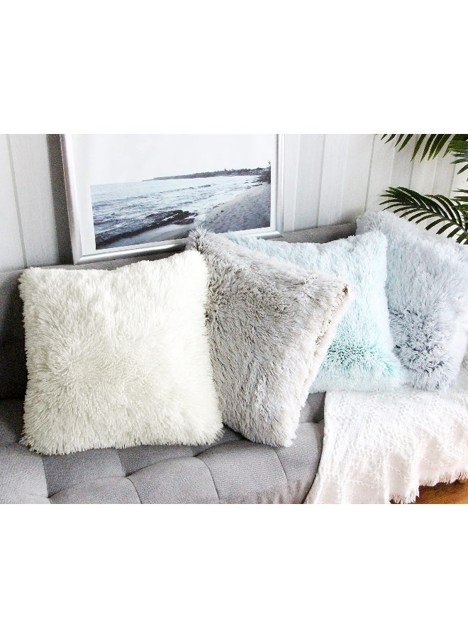 Uhomy 2 Packs Fluffy Accent Pillows Cover 18"x18", Soft Cream White Faux Fur Throw Pillow Case, Modern Luxury Decorative Square Cushion Cover for Farmhouse Home Decor for Sofa/Bed/Chair, 45x45cm - Image 4